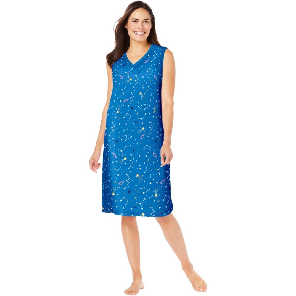 image:imageDreams amp Co Plus Size Short Sleeveless SleepshirtPool Blue Cosmic Dreams