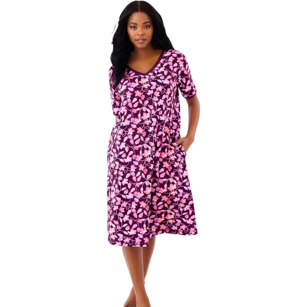 image:imageDreams amp Co Plus Size Short TShirt LoungerDark Berry Foliage