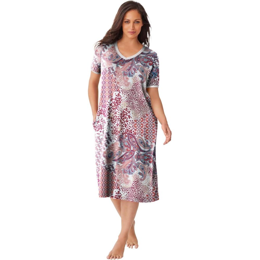 image:imageDreams amp Co Plus Size Short TShirt LoungerIvory Patchwork