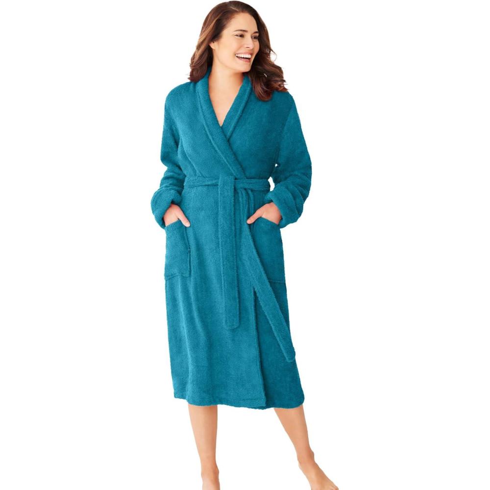 image:imageDreams amp Co Plus Size Short Terry RobeDeep Teal