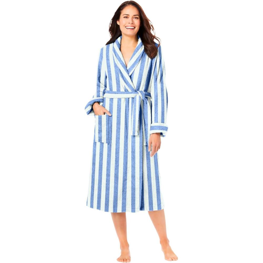 image:imageDreams amp Co Plus Size Short Terry RobeFrench Blue Stripe