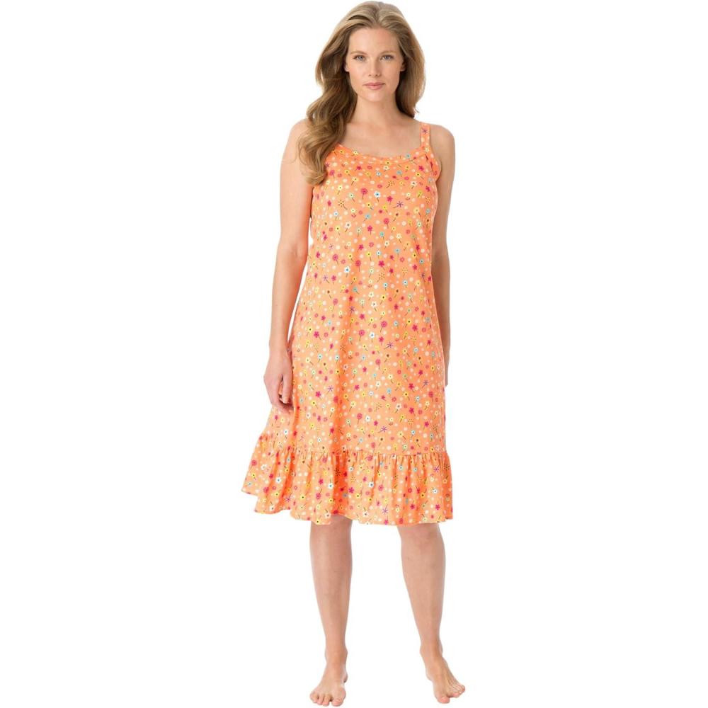 image:imageDreams amp Co Plus Size Sleeveless Knit Chemise SleepshirtHoney Peach Floral