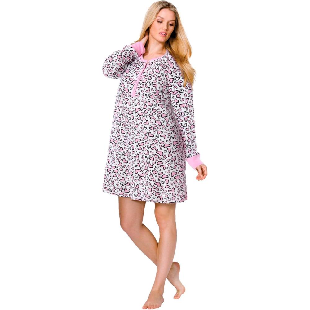 image:imageDreams amp Co Plus Size Thermal Henley SleepshirtPink Animal Hearts