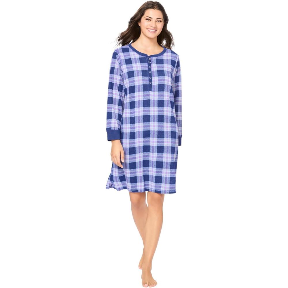 image:imageDreams amp Co Plus Size Thermal Henley SleepshirtUltra Blue Plaid