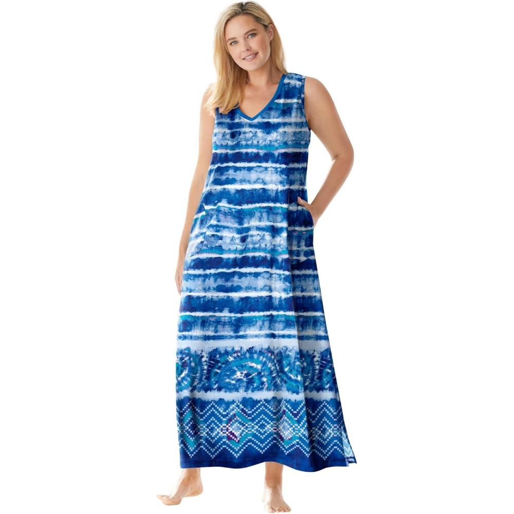 image:imageDreams amp Co Plus Size Trapeze VNeck LoungerBright Cobalt Tie Dye Stripe