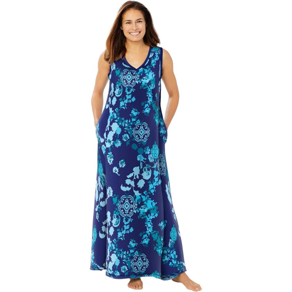 image:imageDreams amp Co Plus Size Trapeze VNeck LoungerEvening Blue Peony