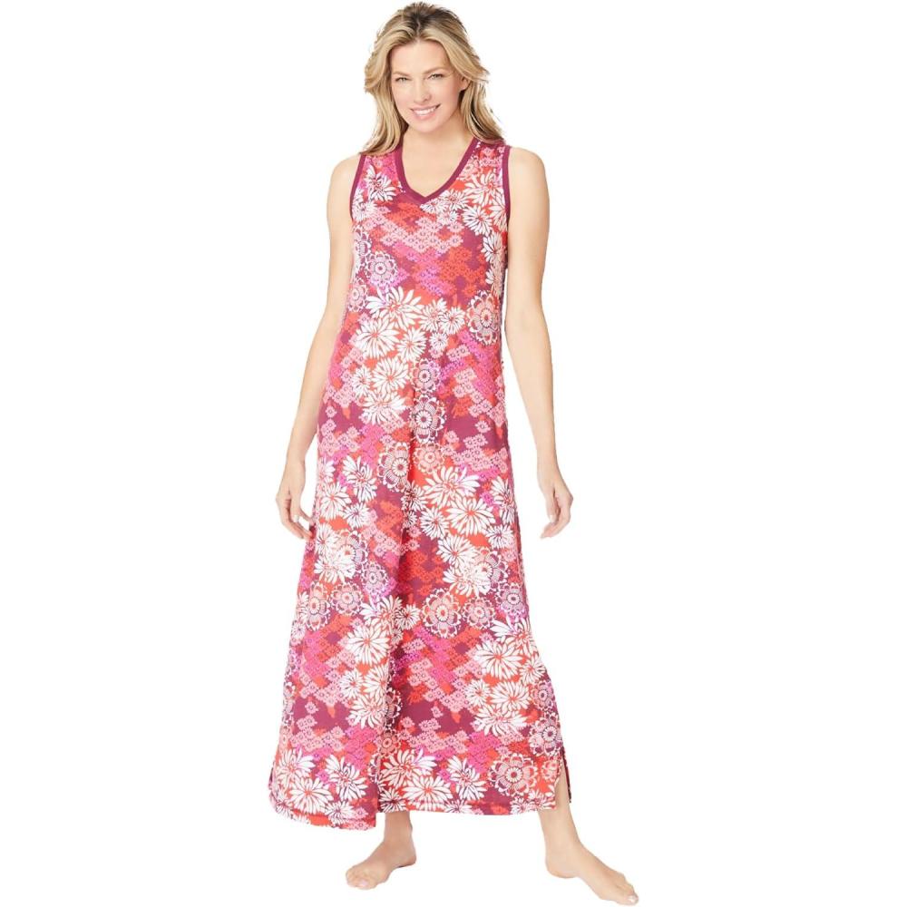 image:imageDreams amp Co Plus Size Trapeze VNeck LoungerPomegranate Floral