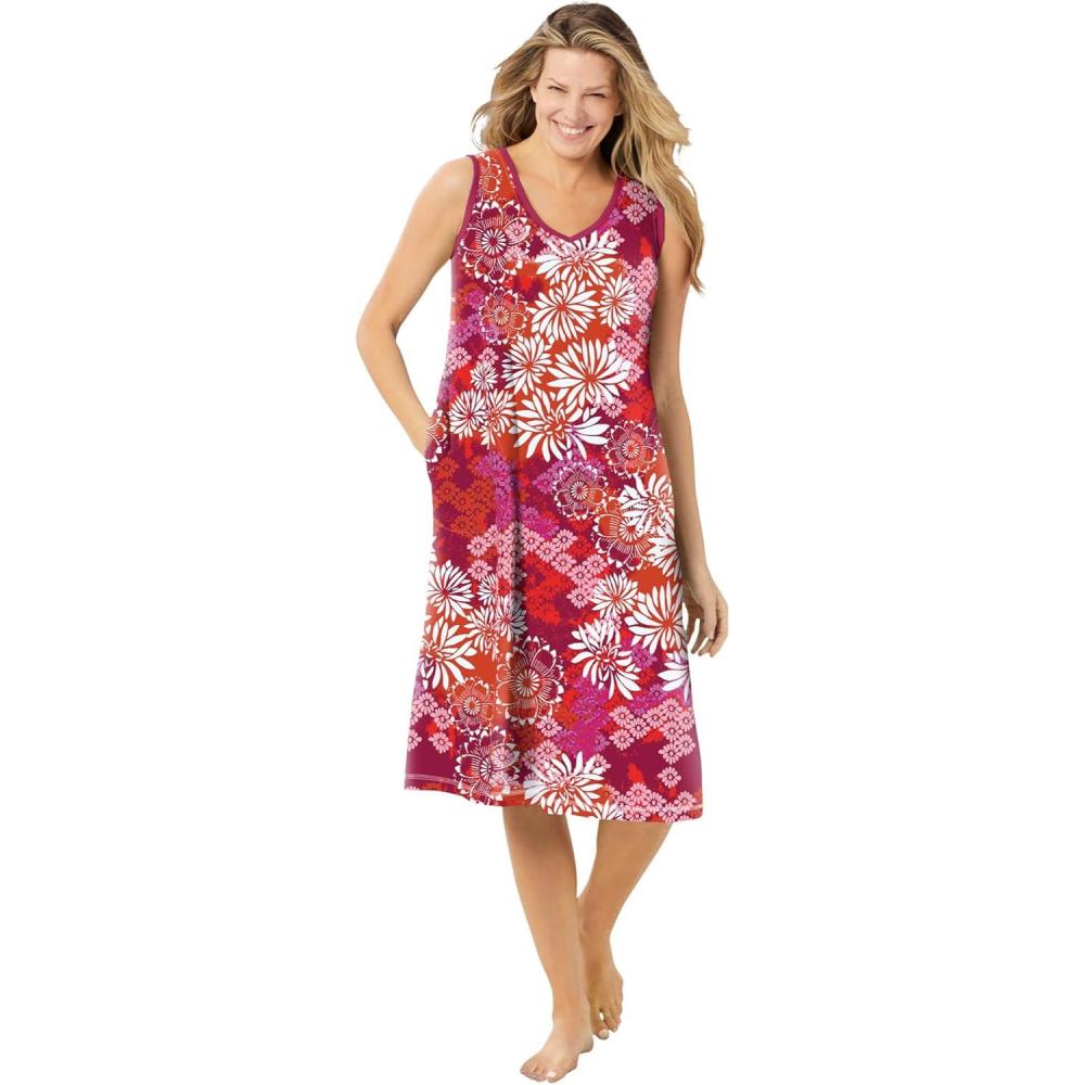 image:imageDreams amp Co Plus Size Trapeze VNeck Short LoungerPomegranate Floral