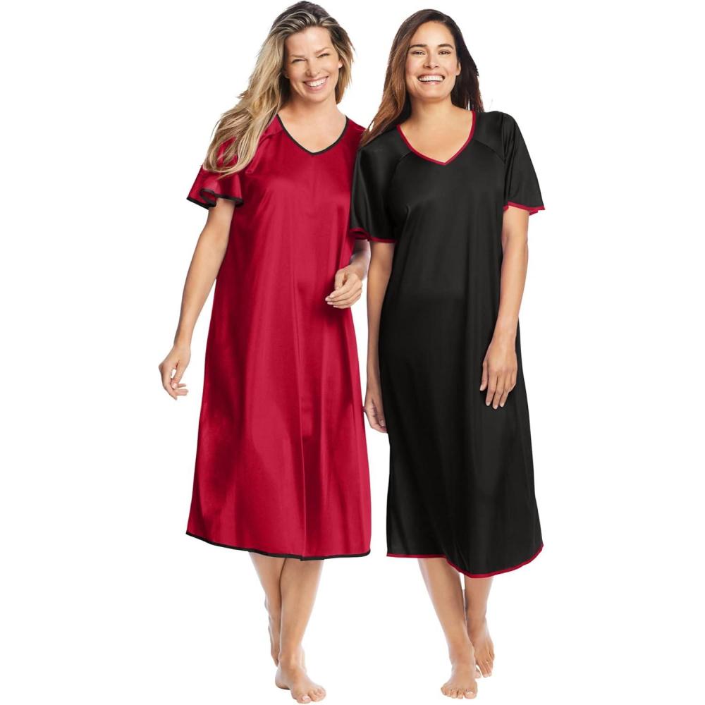 image:imageOnly Necessities Plus Size 2Pack Short Silky GownClassic Red Black
