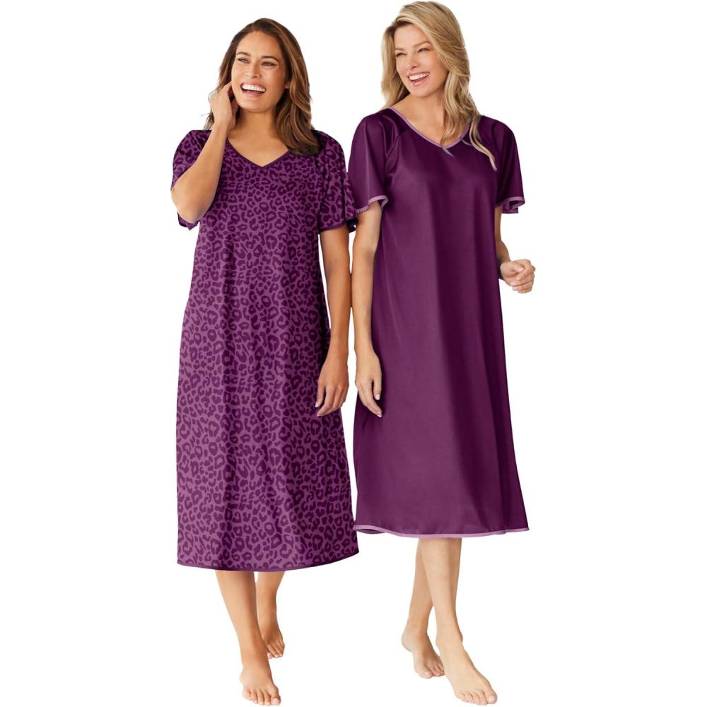 image:imageOnly Necessities Plus Size 2Pack Short Silky GownDark Berry Animal