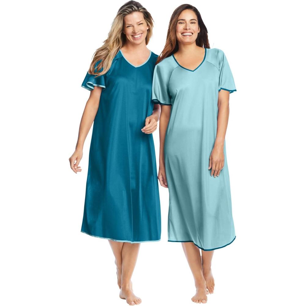 image:imageOnly Necessities Plus Size 2Pack Short Silky GownDeep Teal Pale Ocean