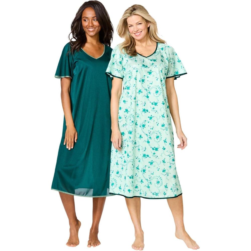 image:imageOnly Necessities Plus Size 2Pack Short Silky GownIced Mint Floral