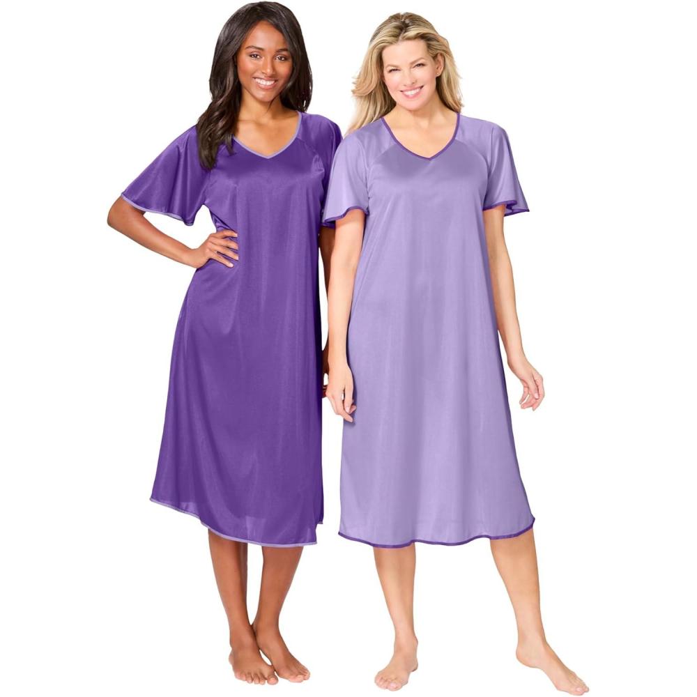 image:imageOnly Necessities Plus Size 2Pack Short Silky GownPlum Burst Soft Iris