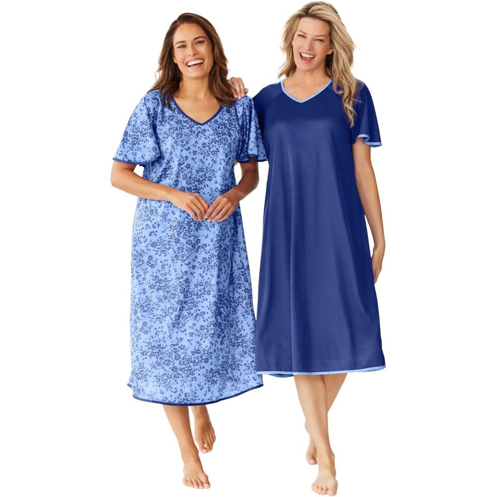image:imageOnly Necessities Plus Size 2Pack Short Silky GownUltra Blue French Blue Flower