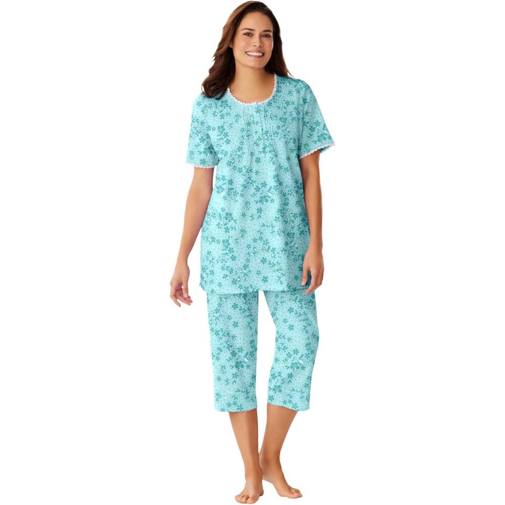 image:imageOnly Necessities Plus Size 2Piece Pintuck Tee And Capri Sleep SetCool Mint Dancing Floral