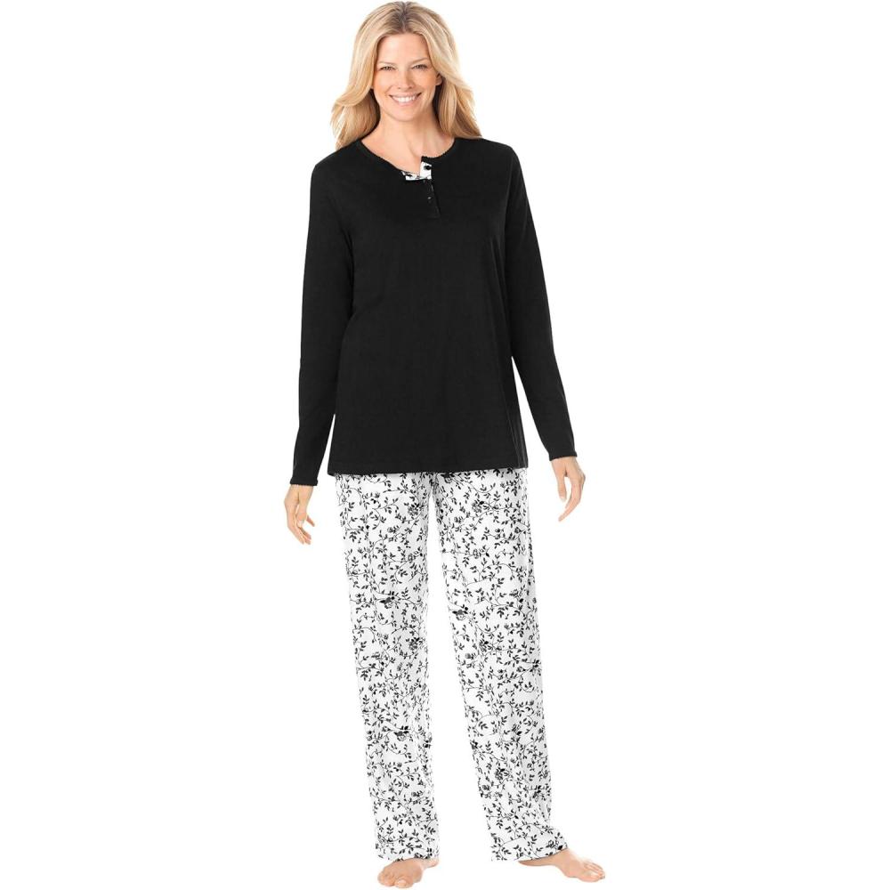 image:imageOnly Necessities Plus Size Henley PJ SetBlack Ivory