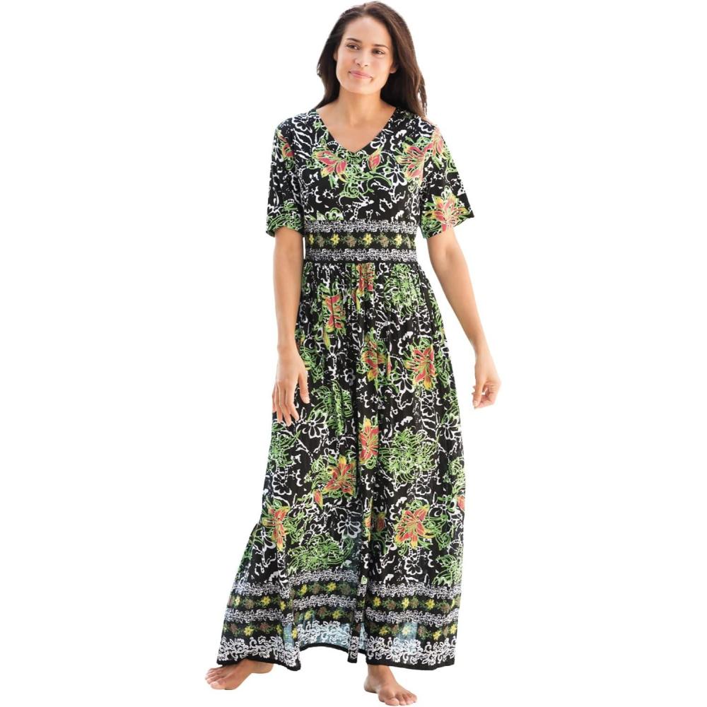 image:imageOnly Necessities Plus Size Long Crinkle Cotton LoungerBlack Batik