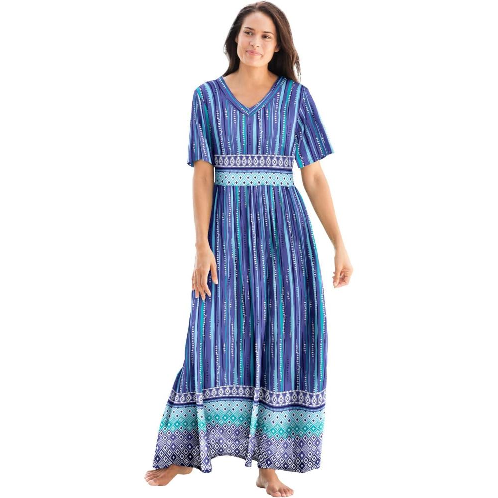 image:imageOnly Necessities Plus Size Long Crinkle Cotton LoungerBlue Violet Geo
