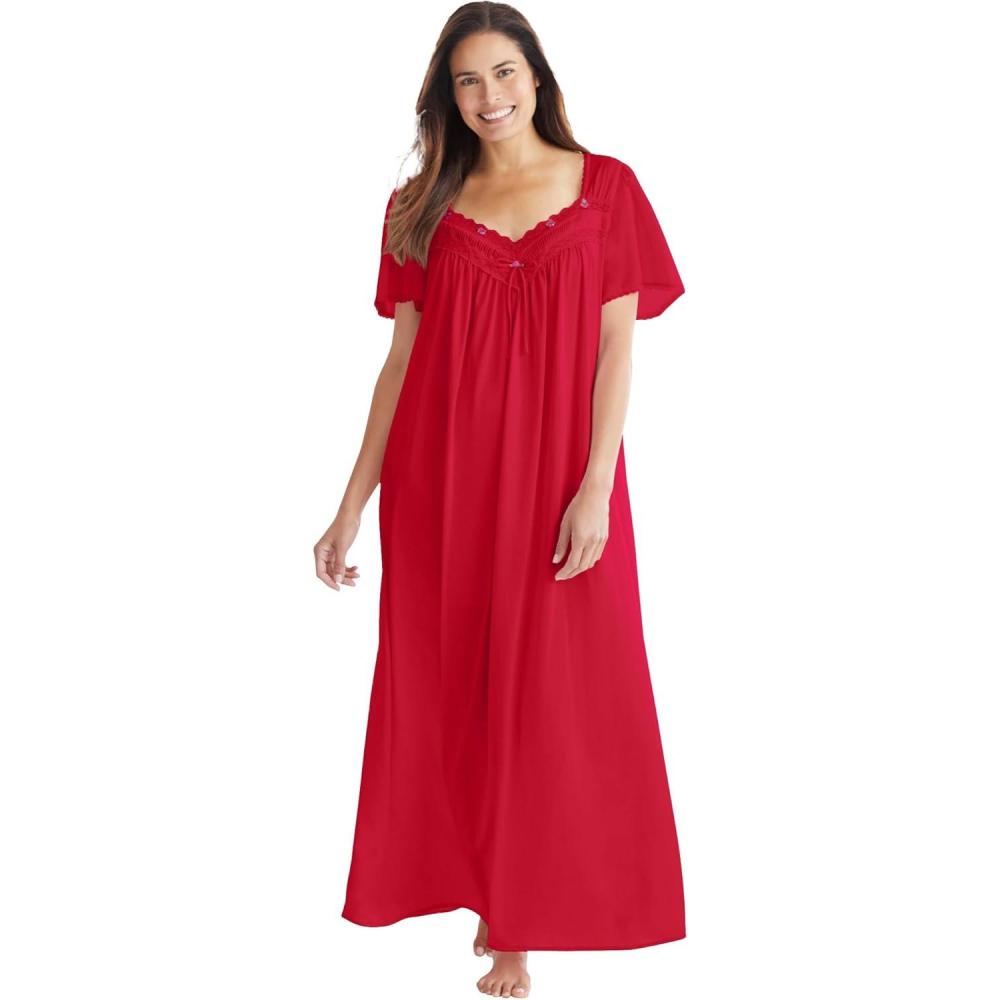 image:imageOnly Necessities Plus Size Long Silky LaceTrim GownClassic Red