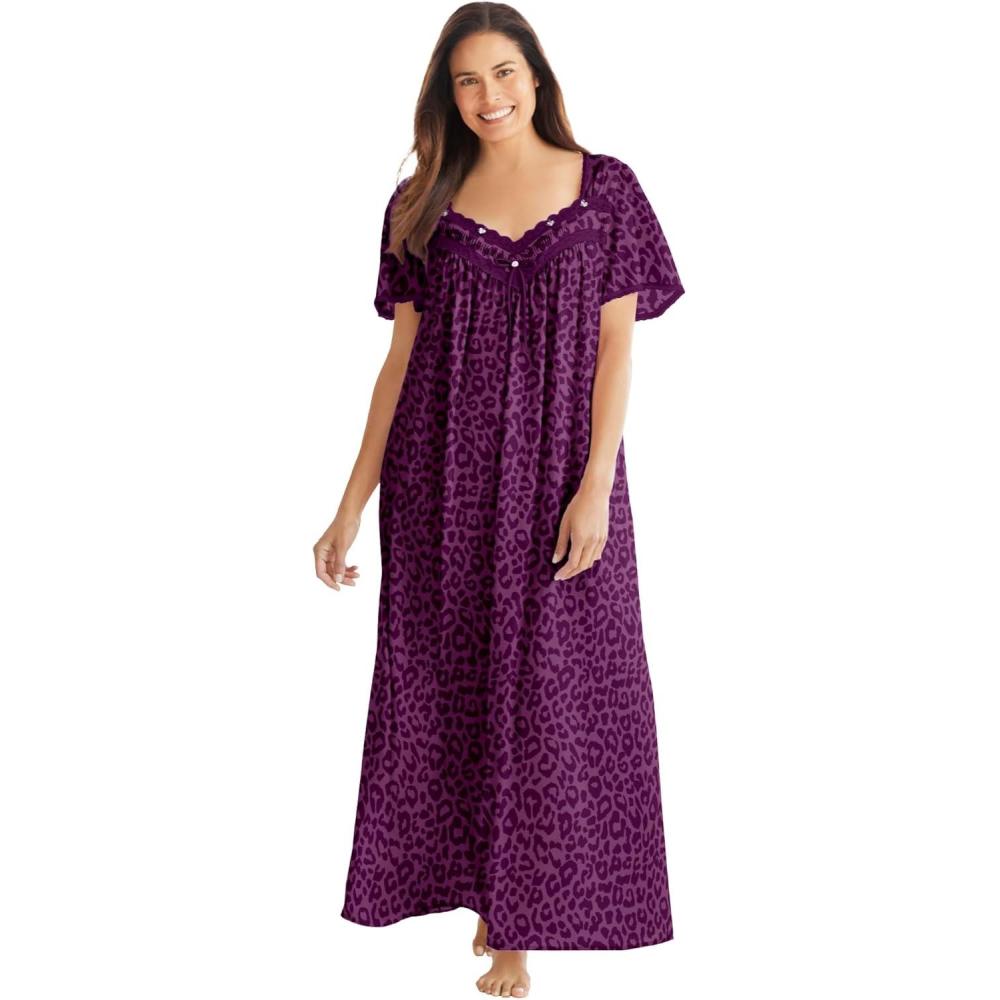 image:imageOnly Necessities Plus Size Long Silky LaceTrim GownDark Berry Animal