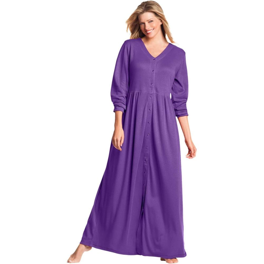 image:imageOnly Necessities Plus Size Long SnapFront Knit LoungerPlum Burst
