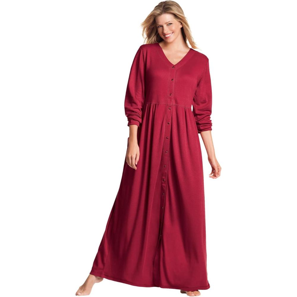 image:imageOnly Necessities Plus Size Long SnapFront Knit LoungerPomegranate