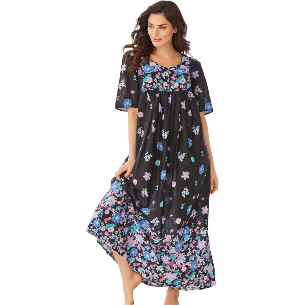 image:imageOnly Necessities Plus Size Petite Bib Front LoungerBlack Blossoms