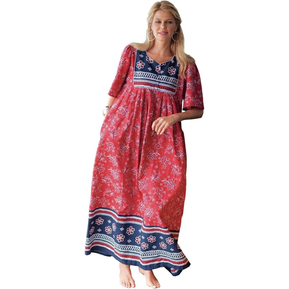 image:imageOnly Necessities Plus Size Petite Bib Front LoungerClassic Red Print