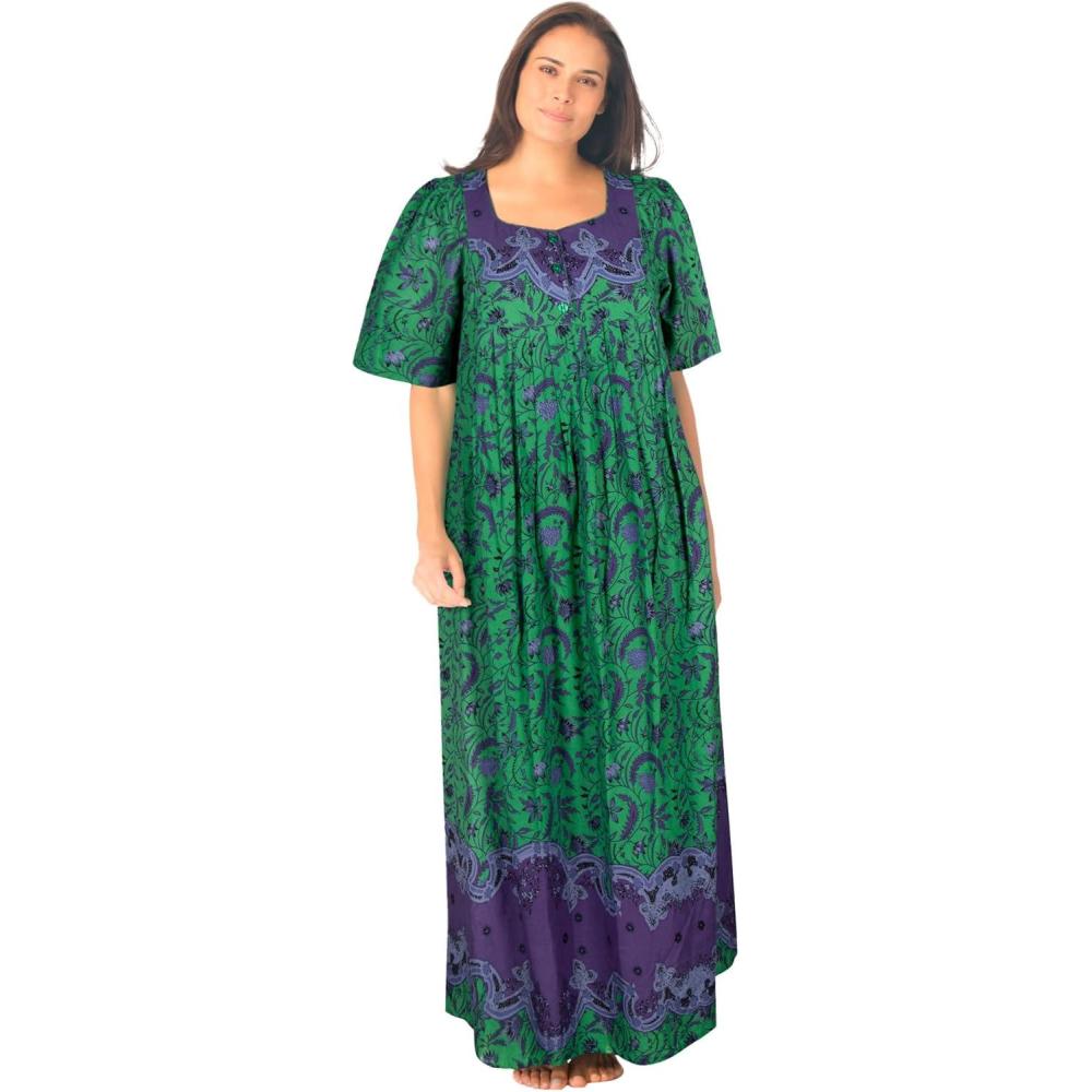 image:imageOnly Necessities Plus Size Petite Bib Front LoungerKelly Green Folk Floral
