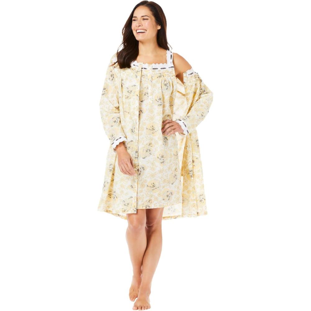 image:imageOnly Necessities Plus Size Short 2Piece CabbageRose Peignoir SetYellow Floral