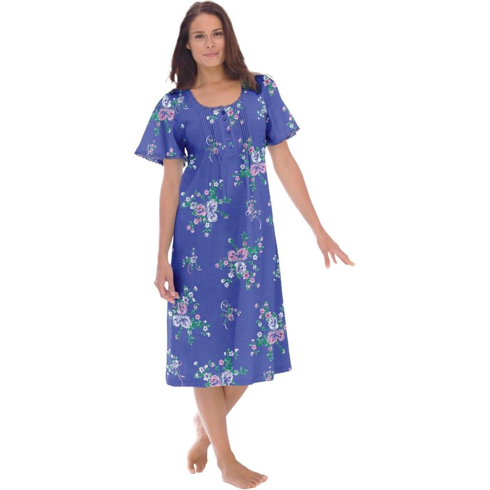 image:imageOnly Necessities Plus Size Short Pintuck Knit GownPeriwinkle Floral