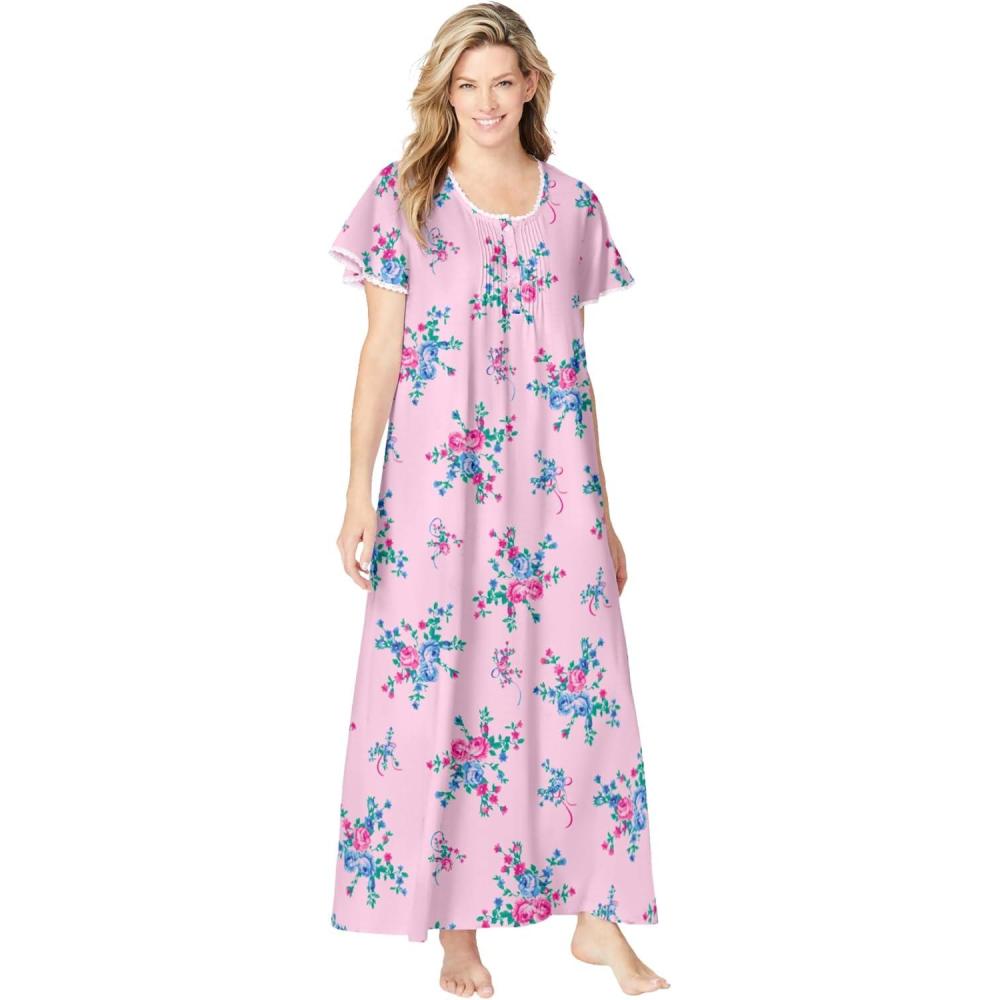 image:imageOnly Necessities Plus Size Short Pintuck Knit GownPink Floral