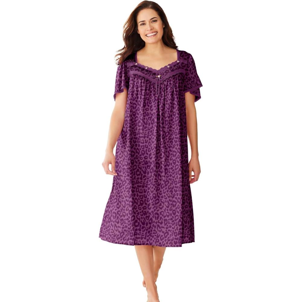 image:imageOnly Necessities Plus Size Short Silky LaceTrim GownDark Berry Animal