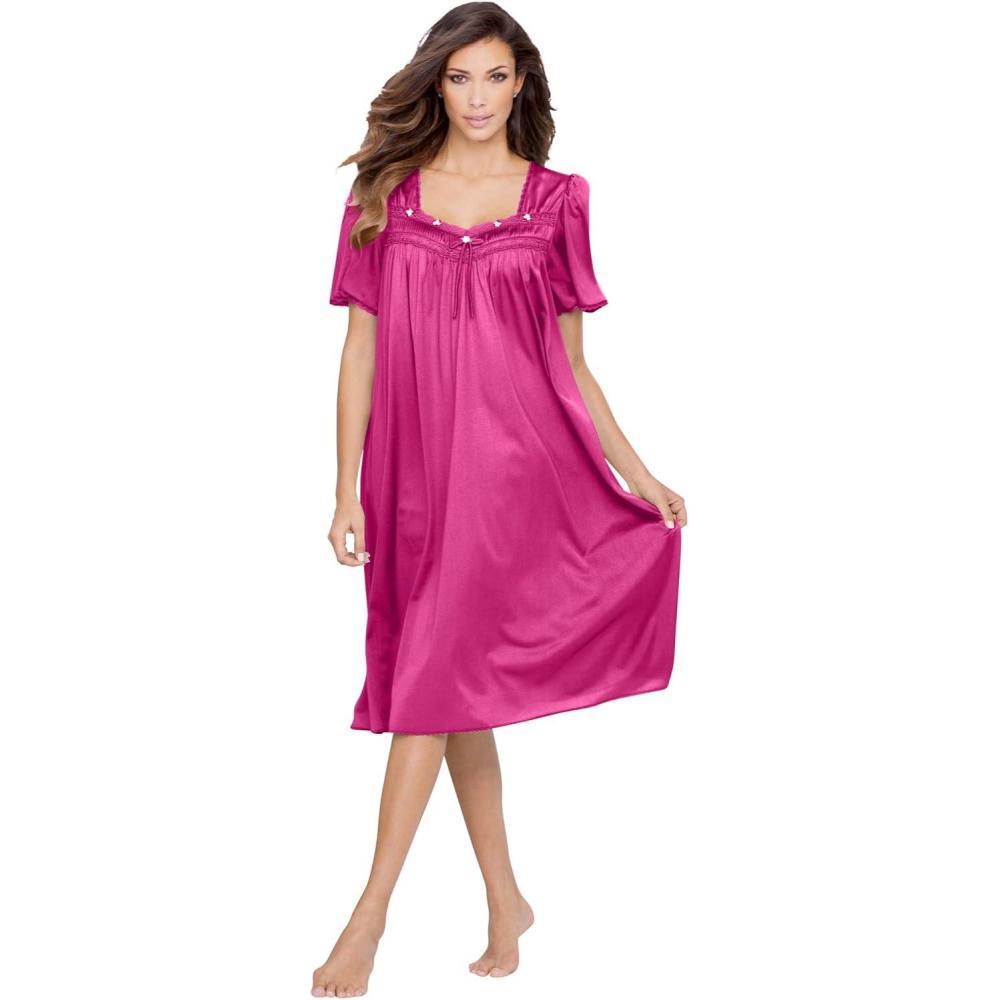image:imageOnly Necessities Plus Size Short Silky LaceTrim GownParadise Pink