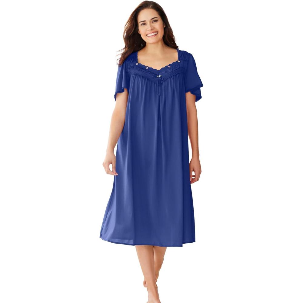 image:imageOnly Necessities Plus Size Short Silky LaceTrim GownUltra Blue