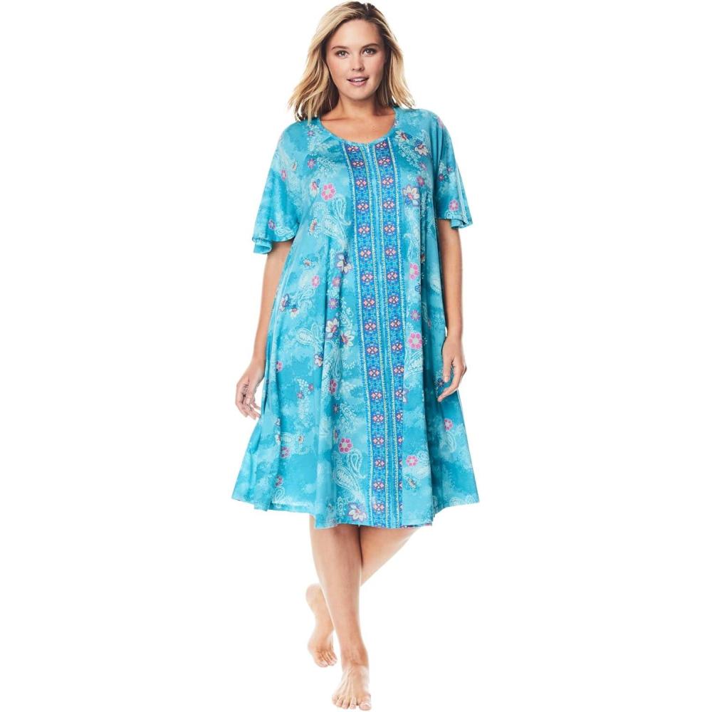 image:imageOnly Necessities Plus Size Short Sweeping Printed LoungerCaribbean Blue Tie Dye