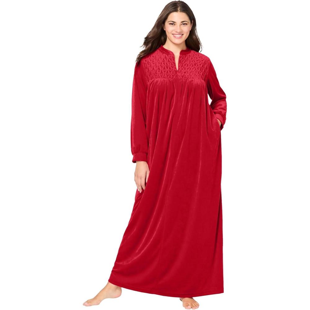 image:imageOnly Necessities Plus Size Smocked Velour Long RobeClassic Red
