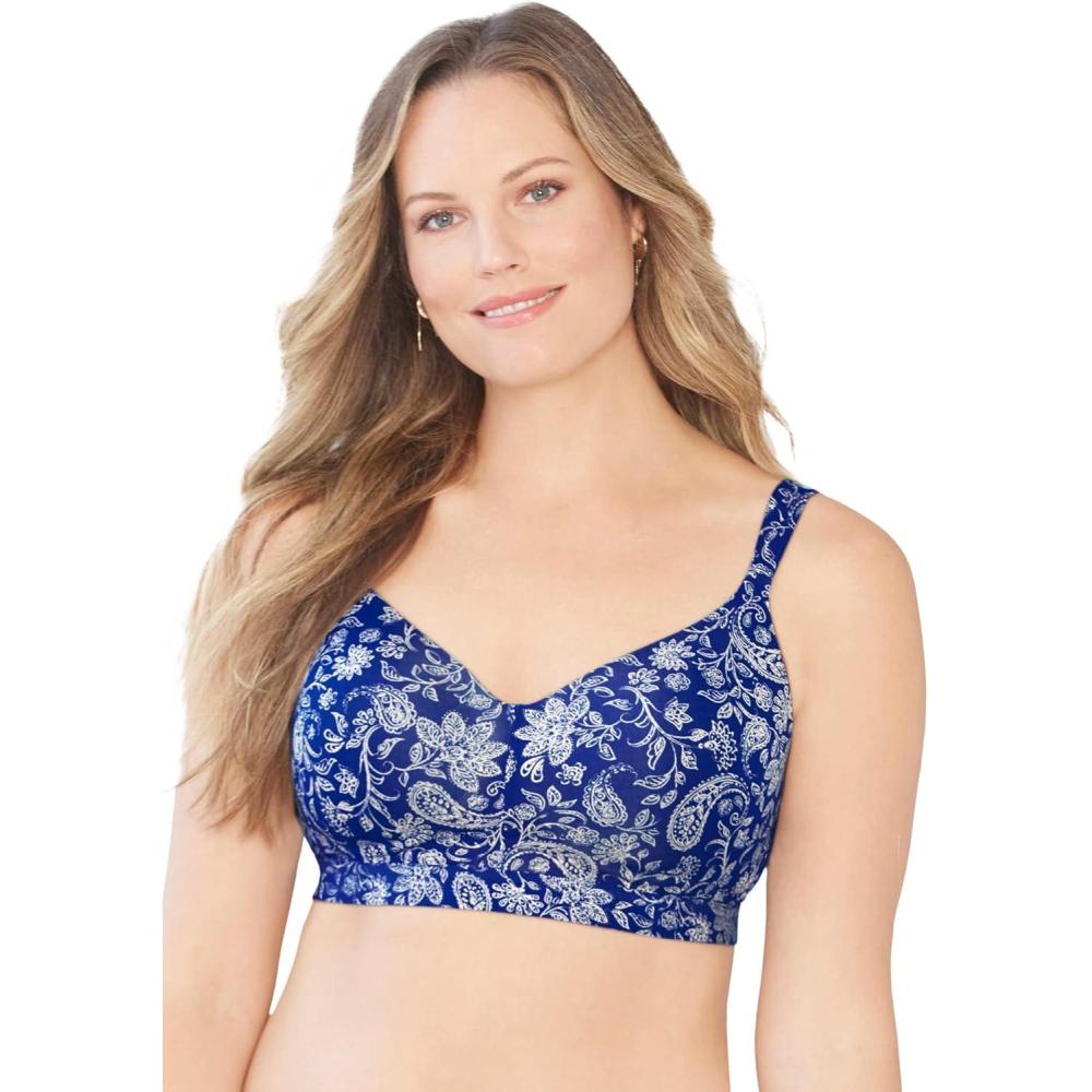 image:imageWomens Plus Size FullCoverage Smooth NoWire BraEvening Blue Paisley