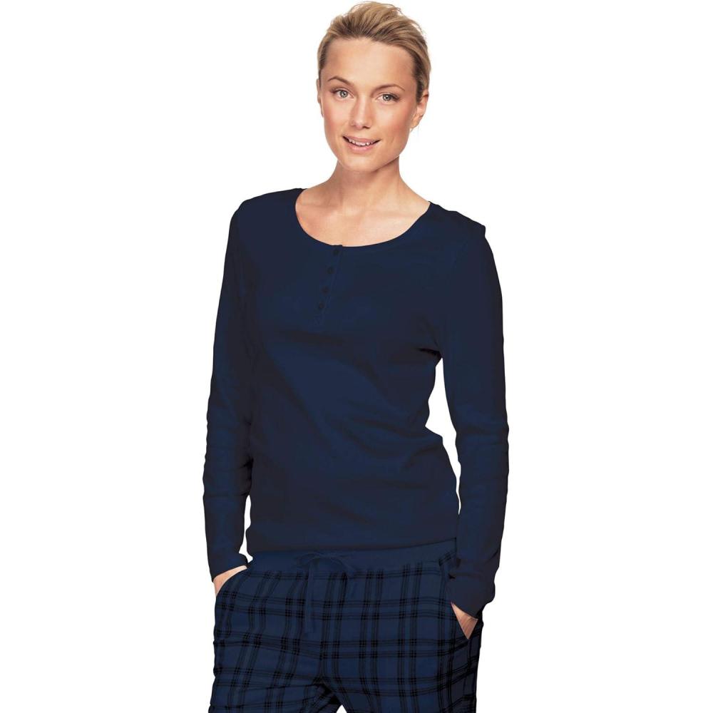 image:imageellos Plus Size Long Sleeve Henley Sleep TeeNavy