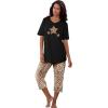 Dreams & Co. Plus Size 2-Piece Capri PJ Set(Plum Burst Dot)
