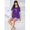 Dreams & Co. Plus Size Knit Pj Short Set(Pretty Orchid Roses)