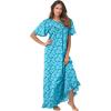 Dreams & Co. Plus Size Long Floral Print Cotton Gown(Evening Blue Flowers)