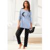 Dreams & Co. Plus Size Petite Long Sleeve Knit PJ Set(Black Dot)