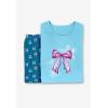 Dreams & Co. Plus Size Petite Long Sleeve Knit PJ Set(Deep Teal Bows)