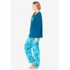 Dreams & Co. Plus Size Petite Long Sleeve Knit PJ Set(Deep Teal Cat)