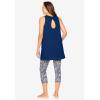 Dreams & Co. Plus Size Scoopneck Tank & Capri Legging PJ Set(Evening Blue Floral)