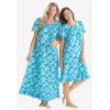 Dreams & Co. Plus Size Short Floral Print Cotton Gown(Deep Teal Ditsy)