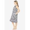 Dreams & Co. Plus Size Trapeze V-Neck Short Lounger(Black White Flower)