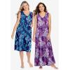 Dreams & Co. Plus Size Trapeze V-Neck Short Lounger(Black White Flower)