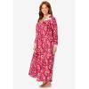 Only Necessities Plus Size Long 2-Piece Cabbage-Rose Peignoir Set(Pomegranate Floral)